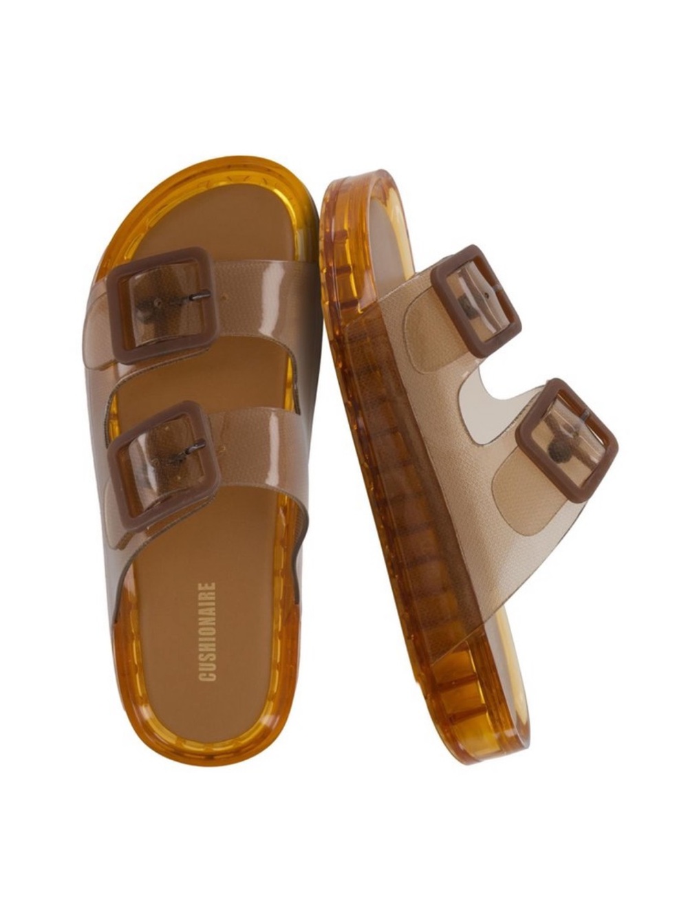 Cushionaire Women’s Whiskey Brown Double Buckle Slide Sandals - Like New